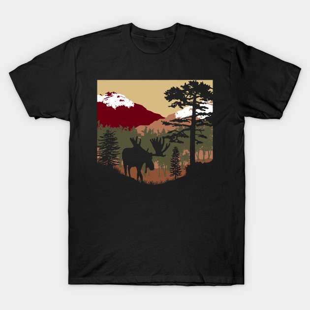 Moose Sunset T-Shirt by nickbeta